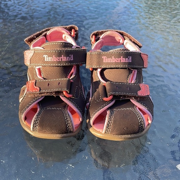 TIMBERLAND Toddler's Mad River Close Toe Sandal Pink & Brown Hiking Sz 9 - Picture 3 of 9